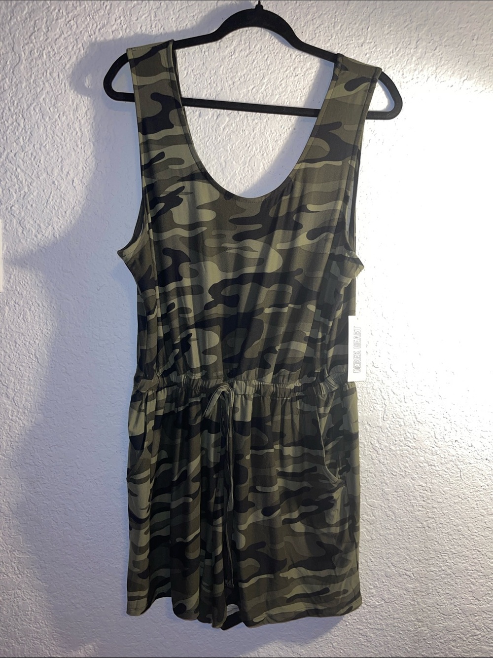 Camo Scoop Neck Romper in Olive & Black